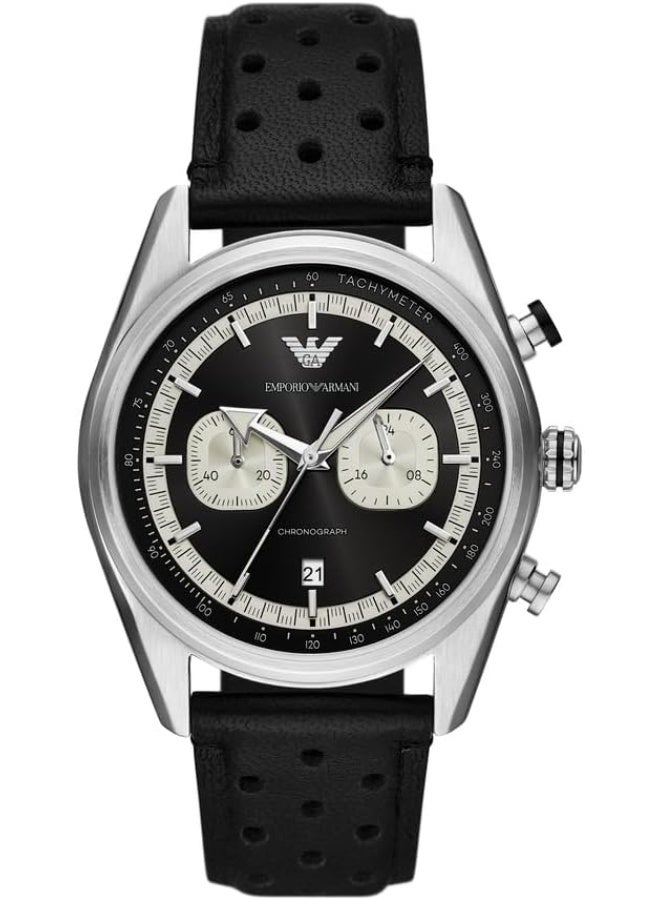 EMPORIO ARMANI Men's Chronograph Black dial Black Leather Strap Watch AR11635 - Image 1